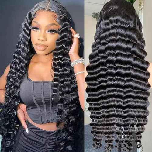 Deep Wave Lace Front Wigs Human Hair 13x6, Real Remy Virgin Human Hair Wig for Black Women, 180 Density, Daily Wear Suitable Pre Plucked with Baby Hair, Natural Color, 20 Inch