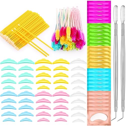 232 Pcs Lash Lift kit, 50 Lash Lift Rods Silicone Eyelash Pads 2 Eyelash Separator Tool with Separation Comb 100 Micro Swabs 50 Crystal Mascara Brushes 30 Pairs Eye Pads (Multicolored)