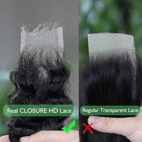 5x5 Burmese Curly Clousre Human Hair Hd Lace Closure 0.10 mm Invisible Ultra-Thin 5x5 Hd Lace Single Knot Pre Plucked 12a Brazilian Raw Human Hair Extensions Nature Black 18 Inches