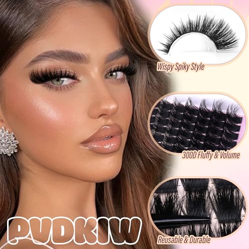 Fluffy Lash Clusters with Spikes Lash Extension Kit Volume Eyelash Clusters Kit Spikes Lash Clusters Kit 300D Wispy Eyelash Extension Kit 12-22mm Long Cluster Eyelash Extensions Kit