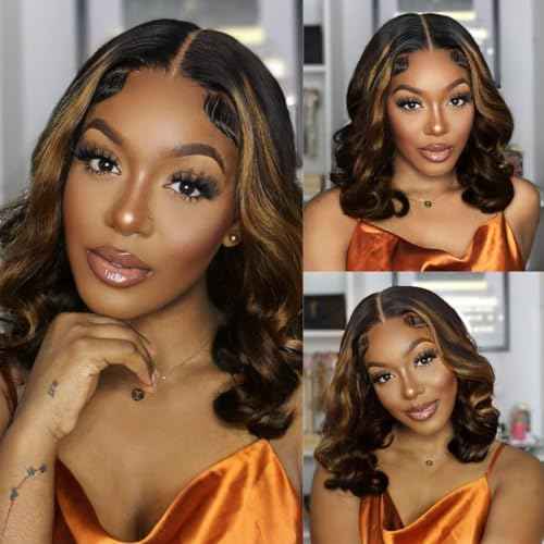 mscoco Bob Wig Human Hair 6¡¿5 Glueless Wigs Human Hair Pre Plucked Pre Cut 180% Density Closure Highlight Wig Human Hair for Black Women 1B/2/30 Wear and Go Honey Blonde Bob Wig 14inch