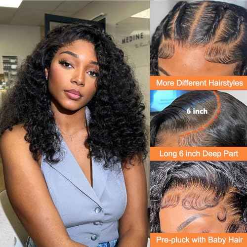 Bob Wig Human Hair 13x6 Deep Wave Lace Front Wigs Human Hair HD Transparent Lace Frontal Wigs for Women Deep Curly Wig Pre Plucked 14 Inch
