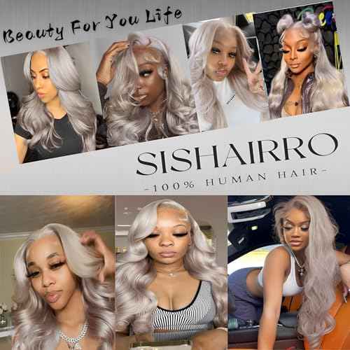 Grey Lace Front Wigs Human Hair Pre Plucked with Natural Hairline 13x6 Glueless Wigs Human Hair 180 Density Highlight Body Wave Lace Frontal Wig 26 Inch