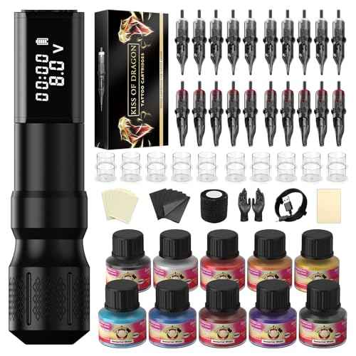 Tattoo Gun Kit-Kiss of Dragon Tattoo Machine, Practice Tattoo Pen for Beginners, 1800mAh Power Supply Tattoo Machine Equipped with Customized High-Precision Motor