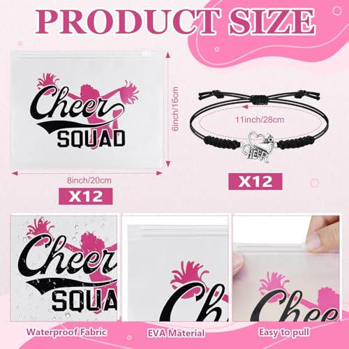 74 Pack Cheerleader Gifts Tenins Gift Set - 12 Cheer Makeup Bag 12 Adjustable Cheer Bracelets 50 Cheerleading Stickers for Cheer Team Party Favors Girls Cheerleader Christmas Gifts