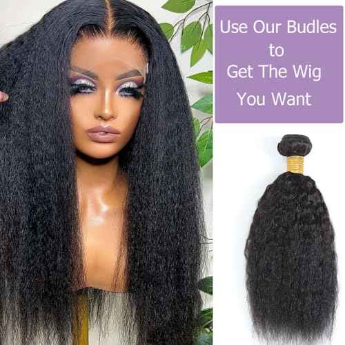 Kinky Straight Bundles 100% Human Hair Bundles Yaki Straight Bundles Human Hair 3 Bundles 16 18 20 Inch Raw Virgin Human Hair Weave Weft Bundles Natural Black Color
