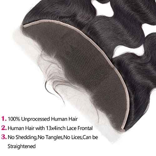 ALIANNA 13x4 Body Wave Human Hair HD Transparent Lace Frontal Closure, 10A Unprocessed Brazilian Virgin Hair, 16 Inch, Black