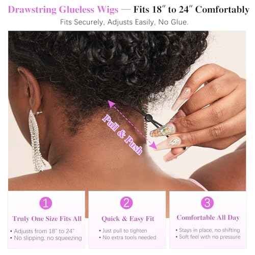 7x6 Burmese Curly Glueless Wigs Human Hair Pre Plucked Pre Cut 250% Density Drawstring Wig for Black Women 7x6 HD Lace Front Wigs Human Hair Glueless Wear and Go Nautural Color 16 Inch