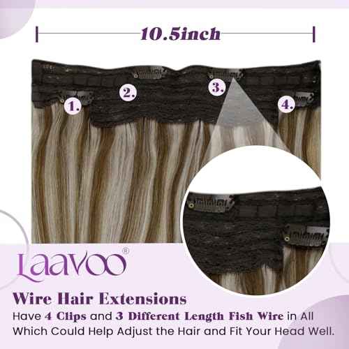 LaaVoo Wire Hair Extensions Human Hair Wire Human Hair Extensions Brown Highlight Blonde Human Hair Wire Extensions Long Hair 20 Inch 100g