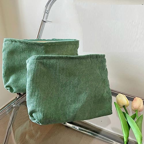 Cosmetic Bags for Women Makeup Bag Large Capacity Purse Travel Toiletry Zipper Storage Pouch Make up Brushes Organizer for Gifts (Corduroy, Grass Green)