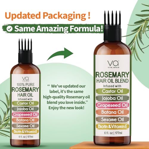 VITAL AFFAIR Blend Of Pure Rosemary Oil For Hair Growth With Castor, Batana, Jojoba Oil-Infused With Biotin & Vitamin E-Blend of Effective Hair Oils for Hair Growth-Strengthening Treatment 6 Fl Oz