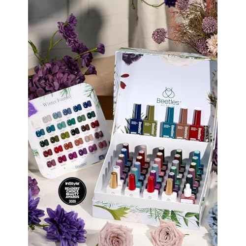 Beetles Winter Gel Polish Set - Winter Fantasy Collection, 35PCS HEMA-Free 10ml Soak Off UV LED Gel Nail Kit, Berry Red Caramel Colors with Base Top Coat & Cuticle Oil Christmas Gift