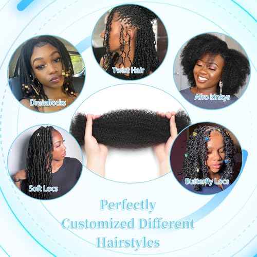 Afro Kinkys Bulk Human Hair 22 Inch Afro Kinky-Curly Human Hair Bulk for Twist Dreadlock Extensions Locs Repair Soft 4C Curly for Braids 4 Bundles 80 Gram Natural Color#