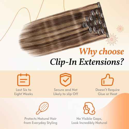Clip in Hair Extensions Real Human Hair 18 inch, 7Pcs/70g Human Hair Clip in Extensions, Seamless Clip in Hair Extensions Human Hair #4/27 Medium Brown/Dark Blonde, 18 Inch