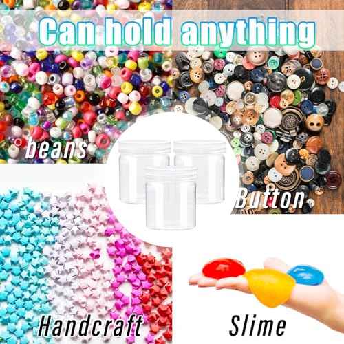 24 Pack 4oz Clear Plastic Slime Containers with Lids,Round Refillable Travel Storage Sealed Jars,Wide Mouth Container for Cosmetics,Lotions,Eye Shadow,Cream,Candy,Makeup,Craft Supplies,Beads
