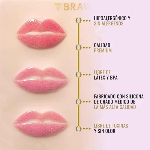 BRAWNA [ 3 Pack ] 3D Lip PMU Practice Skin - Soft Silicone Lip Blush Practice Skin with Human Skin - Like Texture - 10 Lip Shapes - Lip Tattoo Practice Skin – PMU Supplies