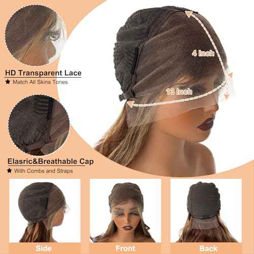 Lace Front Wig Human Hair 13x4 Highlight HD Transparent Lace Frontal Wigs Remy Human Hair High Density 4/27 10A Unprocessed Wigs with Natural Hairline for Women 26Inch