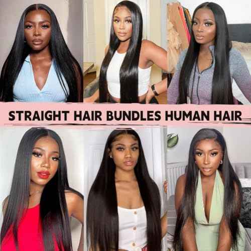 Straight Human Hair 3 Bundles 20 22 24 Inch Peruvian Virgin Human Hair Bundles 100% Unprocessed Straight Hair Bundles Hair Extension Double Weft Nature Black for Black Women