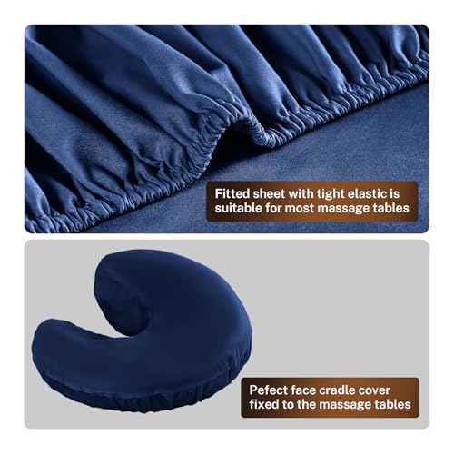 4 Sets Premium Microfiber Massage Table Sheets Set, 3 Piece Set Ultra-Light Massage Table Cover, Soft Massage Sheets Sets Include Flat Sheet, Fitted Sheet, and Massage Face Rest Cover, Blue