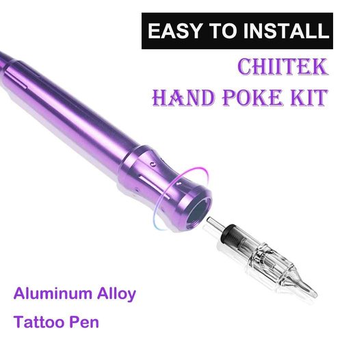 Chiitek Tattoo Kit Handpoke Tattoo Manual Kit 20PCS Tattoo Cartridge Needles,Hand Tattoo Kit Complete DIY Tattoo Tool Kit with Ink Purple
