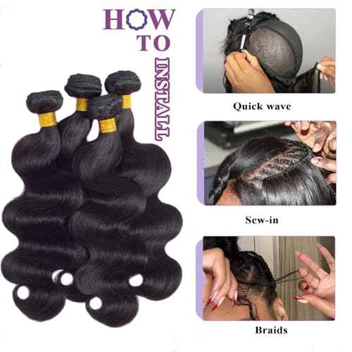 Body Wave Bundles Human Hair 20 22 24 Inch 12A Brazilian 3 Bundles Human Hair Extensions Natural Black