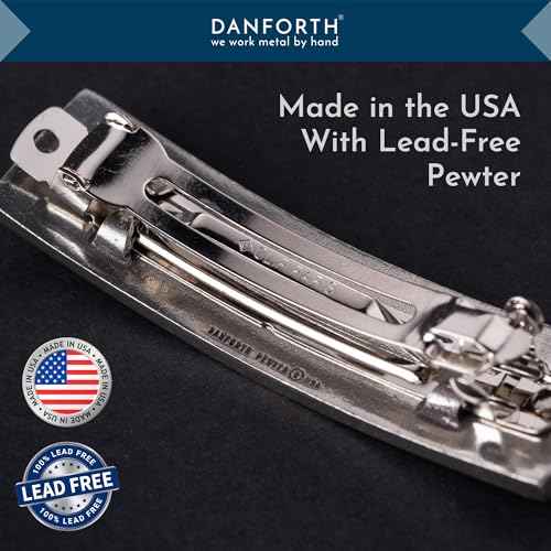 DANFORTH - ¡®Wavesong¡¯ Medium Barrette, Handcrafted Pewter Hair Barrettes For Women, Blue Woodblock Design, Measures 3" Long, 3/4" Tall, French Clasp, Made In USA