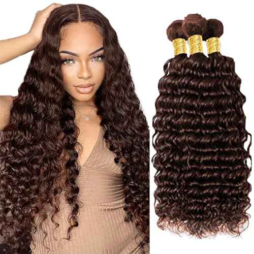 Color 4 Human Hair Bundles Chocolate Brown 22 24 26 Inch Chocolate Brown 4# Deep Wave Bundles Human Hair Extension 12A Unprocessed Soft Sewn In for Black Women with Double Weft
