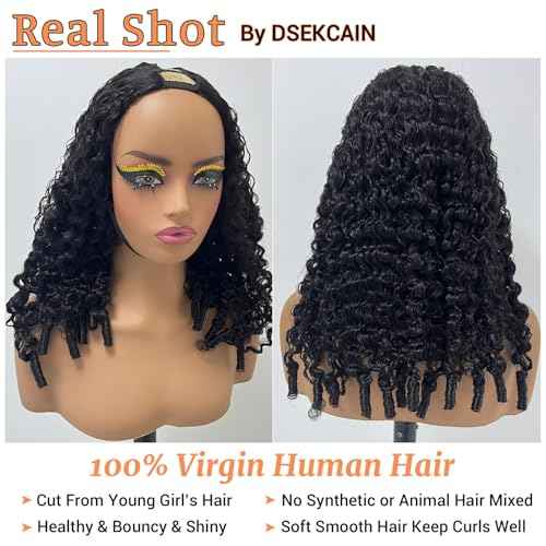 Burmese Curly Wig Human Hair V Part Wig 100% Real Human Hair Glueless With Drawstring Clip In Burmese Curly V part Wigs Upgrade U Part Wigs 220% Density 16 Inch Natural Black 1B Color
