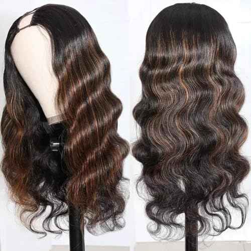 V Part Wig Human Hair Body Wave 100% Real Human Hair Upgrade U Part Human Hair Wig 180% Density Beginner Friendly 1B/30 (22 inch)
