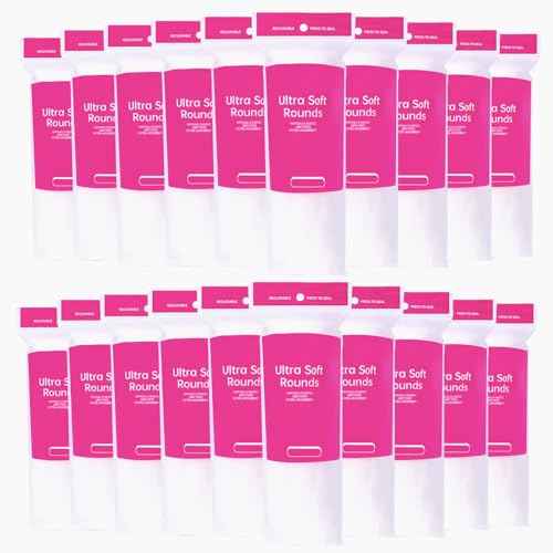 2000 PCS Ultra Soft Cotton Rounds, White, Double-Layered, Hypoallergenic, Lint-Free, 20 Pack with 100 Count Each, Premium Facial Cleansing Pads for Makeup Removal