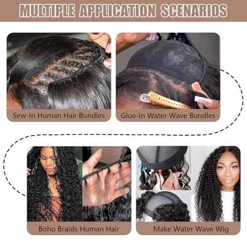 12A Water Wave Human Hair Bundles Wet And Wavy Bundles Human Hair 100% Unprocessed Brazilian Remy Water Wave Curly Bundle Extensions Natural Black Color 12 14 16 Inch