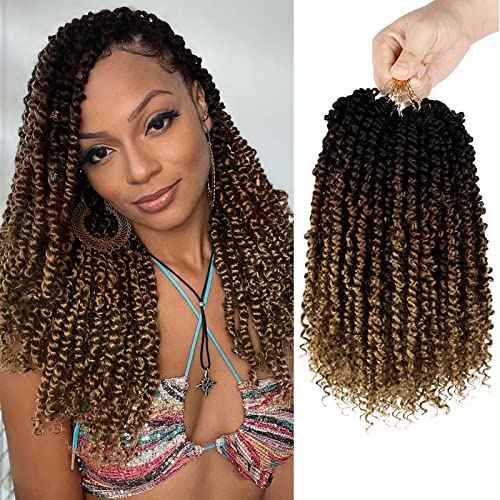 Nice One Pre-Twisted Passion Twist Hair 12 Inch, Passion Twist Crochet Hair for Women 8 Packs Ombre Brown Pre-Looped Passion Twists Braiding Hair Extensions (12 Inch (Pack of 8), T1B/30/27)