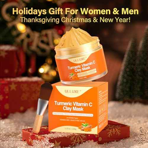 Turmeric Vitamin C Clay Mask for Dark Spots, Dull Skin, Moisturizing, Skincare Facial Mask for Blackheads and Pores Cleansing, Improve Uneven Skin Tone, Face Skincare Gift, 5.29 oz