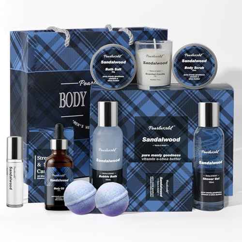 PEARLWORLD Bath Set with Ocean Scented Spa Gifts for Men, Christmas Birthday Self Skin Care Set for Men, Spa Gift Baskets for Him, 12Pcs Men's Spa Kit Gifts for Bath Spa
