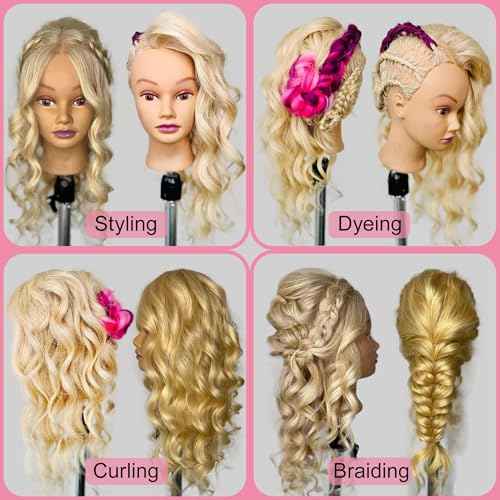 Mannequin Head Human Hair 24" 100% Human Hair Mannequin Head£¬Cosmetology Mannequin Head Doll Head for Hair Styling Hairdresser Manikin Head with Free Clamp Holder(Blonde)
