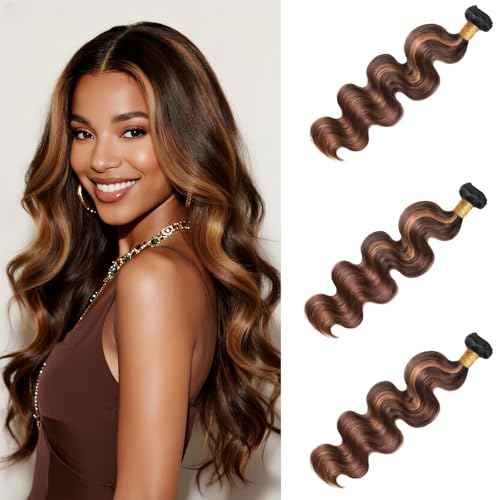 P4/30 Highlight Human Hair Body Wave Bundles 24 26 28 Inch Brazilian Virgin Hair Double Weft Quick Weave 3 Bundles Soft Silky Weave for Black Women