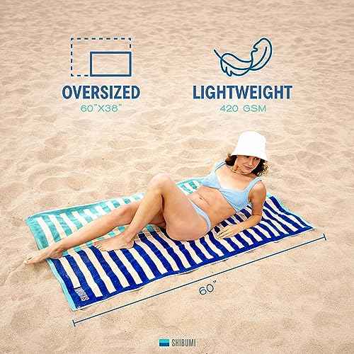 Shibumi Luxe Towel, Ebb & Flow, 35"" x 68"", Oversized and Lightweight Beach Towel, Extra Soft Velour Front and Absorbent Terry Back, 100% Cotton & Machine Washable