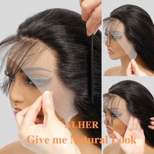 ALHER Small Cap Lace Front Wigs Human Hair Pre Plucked Straight, 13X4 Transparent Lace Frontal Wigs With Baby Hair 150% Density for Black Women, 12A Small Cap Size 21-21.5 Natural Black Wig 18 Inch