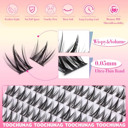 Manga Lash Clusters Kit 8-14mm Natural Eyelash Clusters DIY Lash Extension Kit Anime Lashes Clusters Thin Band Individual Cluster Eyelash Extensions with Lash Glue&Tweezers by TOOCHUNAG