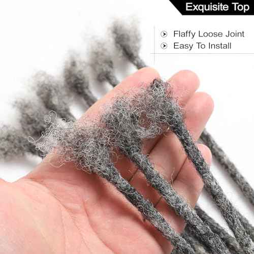 Salt and Pepper Loc Extensions Human Hair 0.6cm 8 Inch 30 Strands Nature Grey and Black Dreadlock Extensions Real Human hair for Women/Men/Kids Full Handmade Permanent Butterfly Gray locs