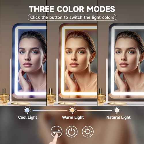 Hasipu Vanity Mirror with Lights, 22" x 18" LED Makeup Mirror, Light up Mirror with Smart Touch 3 Colors Dimmable, Brightness Adjustment, 360¡Æ Rotation (White)