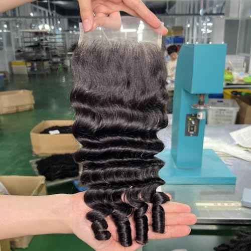 Lemoda 5x5 HD Lace Closure Burmese Loose Deep Wave Curly 20Inch HD Transparent Lace Frontal Closure 100% Virgin Human Hair Lace Frontal Closure Free Part Natural Black Spriral Curly Ends