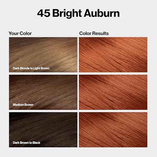 Revlon ColorSilk with Bond Repair Complex, Permanent Hair Color, 100% Gray Coverage, Ammonia Free Dye, Vegan Keratin, 45 Bright Auburn, 3 pack