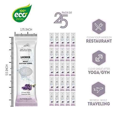 Oshibori Moist Terry Cotton Refreshment Towels (50 Pack, 8 x 8 Inches) - White Mildly Scented Pre-moistened Towel to Use Hot or Cold - Lemon & Lavender Scent Bundle of 25 each