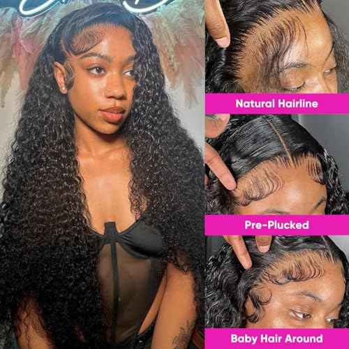 Deep Wave Lace Front Wigs Human Hair 200 Density 13x6 HD Transparent Wet and Wavy Wigs for Women Curly Lace Front Wigs Pre Plucked with Baby Hair Natural Color