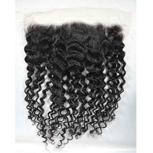 13x6 Lace Frontal Transparent Lace 100% Unprocessed Brazilian Virgin Human Hair Lace Closure Pre Plucked with Baby Hair Natural Black Color (13x6,Water Wave, 18 Inch)