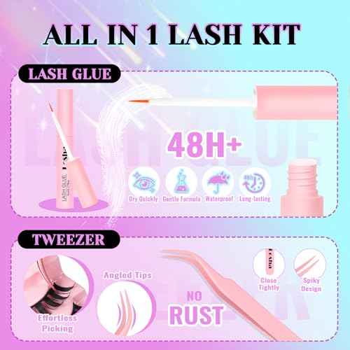 Losha Lashes Spiky Manga Lashes 14 Pairs Anime False Eyelashes 8D Wispy Eye Lashes Kit with Lash Glue and Lash Tweezers Natural Soft Fake Eyelashes (Cutes)