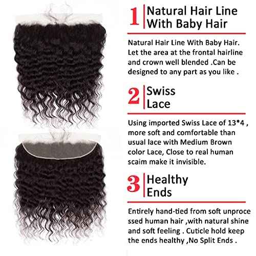 ELEE'S HAIR Loose Wave Lace Frontal With Baby Hair Lace Closure 13x4 Ear To Ear Swiss Lace Brazilian Virgin Hair Free Part Natural Color 16 Inch