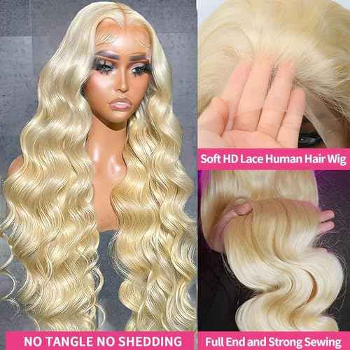 613 13x6 Lace Front Wig Human Hair Body Wave Blonde Lace Front Wigs Human Hair Pre Plucked 613 HD Lace Frontal Wig for Women 180% Density Blonde Wig Human Hair 22 inch
