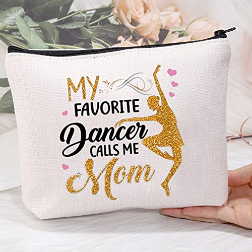 MEIKIUP Dance Mom Gift Ballet Mom Makeup Bag Dance Womens Gift My Favorite Dancer Calls Me Mom Travel Zipper Cosmetic Bag (Dancer Calls Me Mom tote bag)